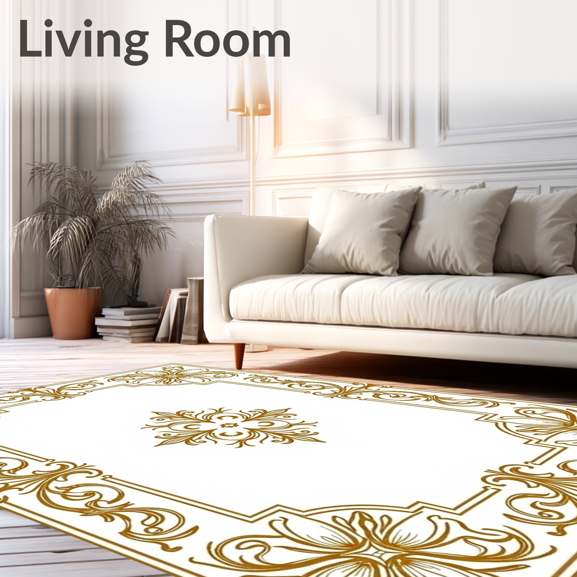 Gold Floral Acanthus Border Rug