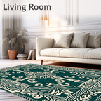 Elegant Teal and Cream Filigree Medallion Rug