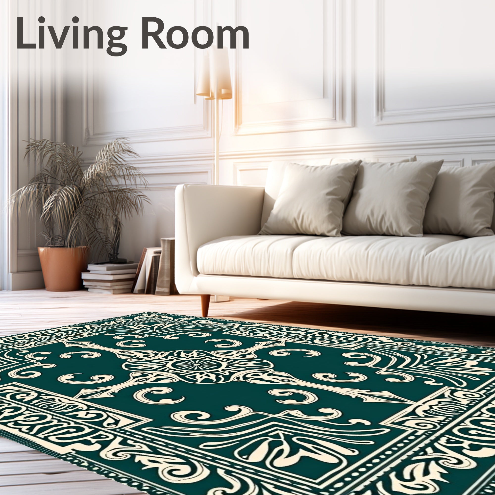 Elegant Teal and Cream Filigree Medallion Rug