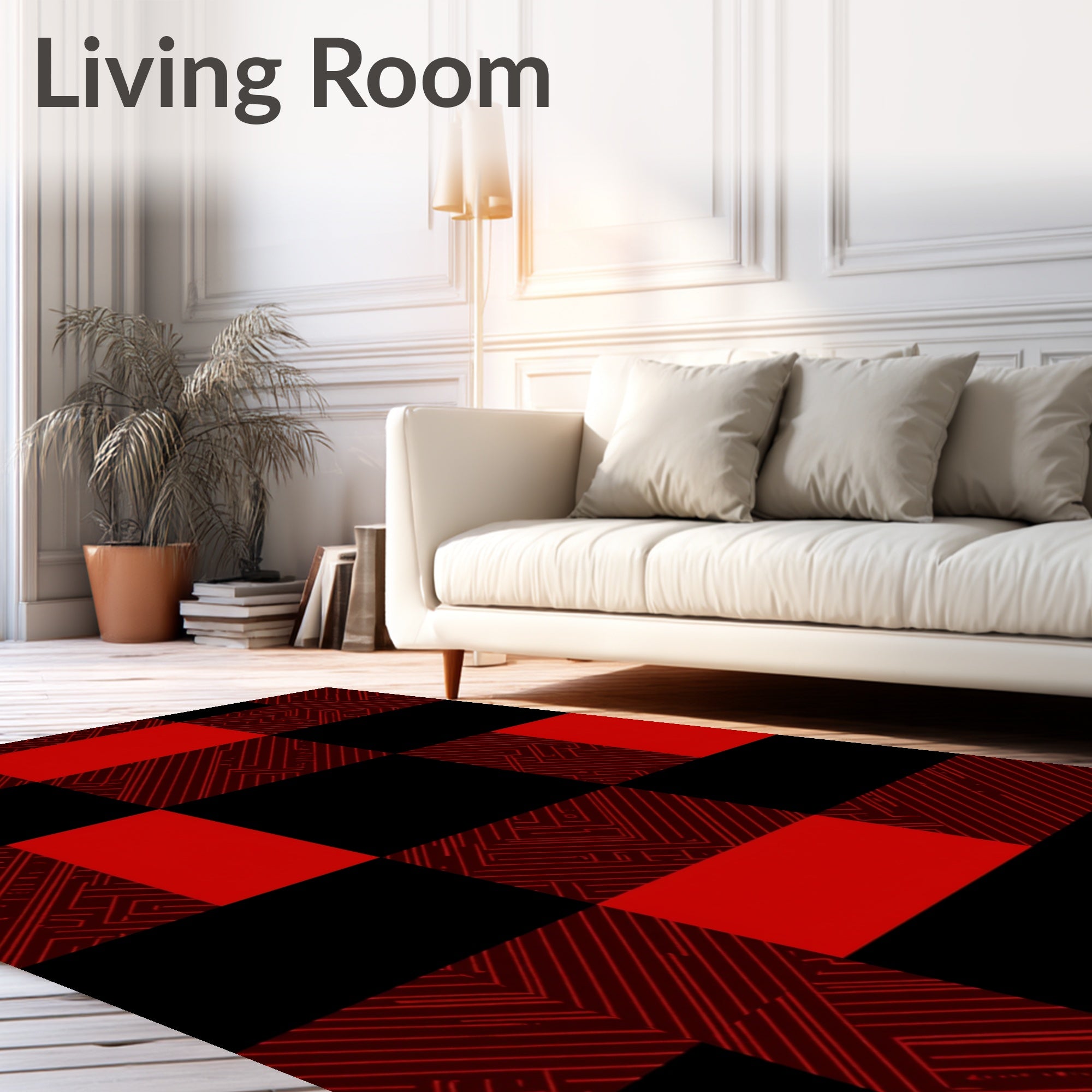 Bold Red Black Circuit Buffalo Check Rug
