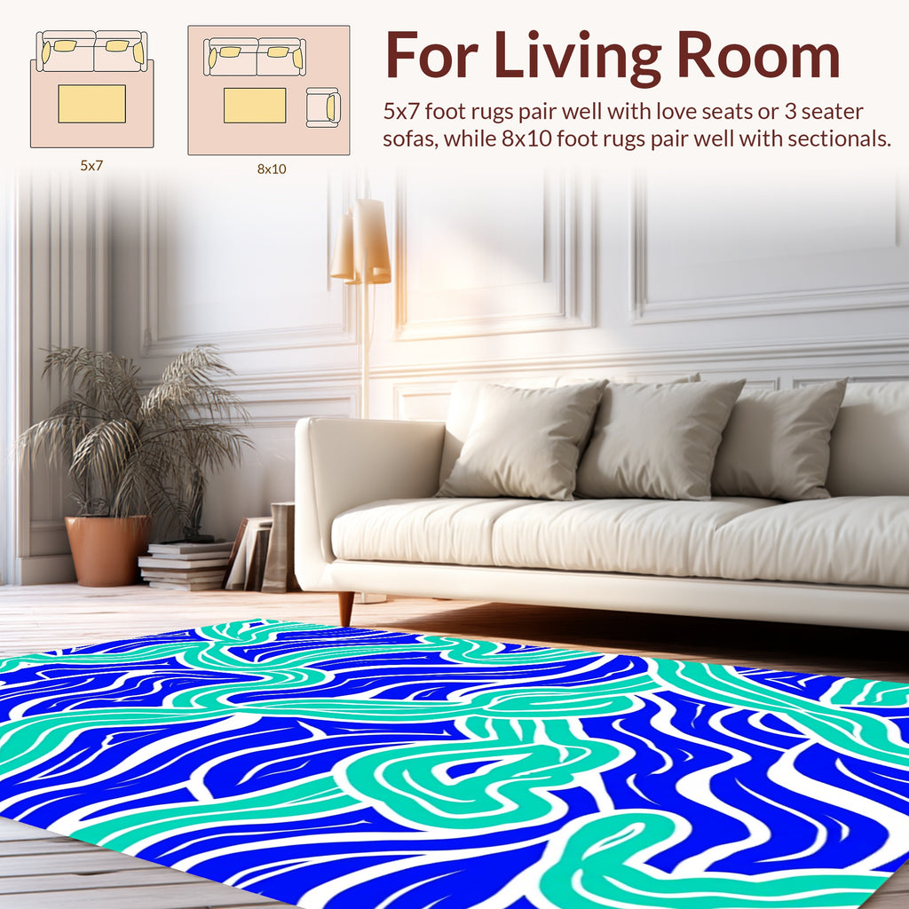Abstract Blue Aqua Wavy Stripes Rug