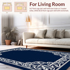 Ornate White Floral Border Design Rug