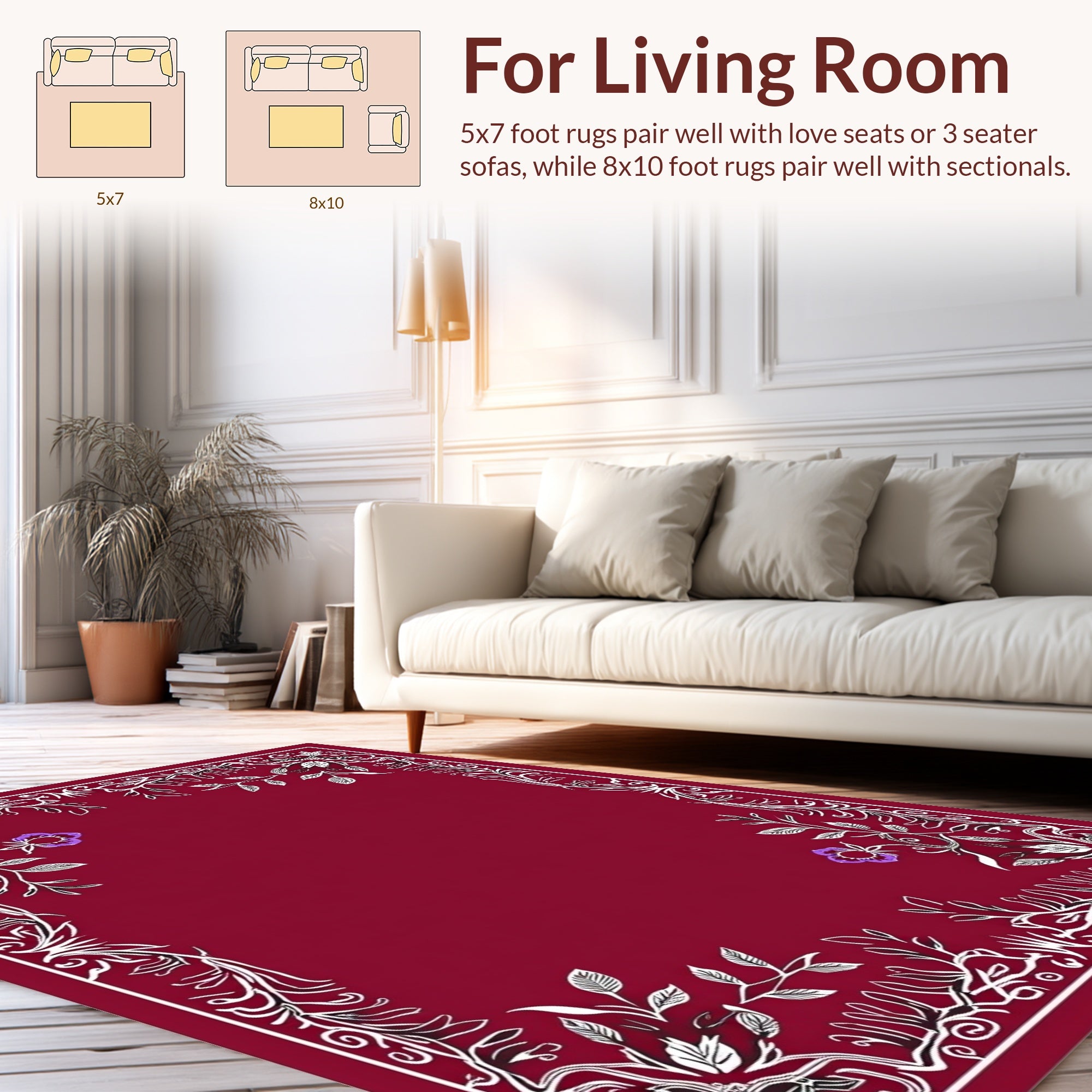 Elegant Floral Vines Border Design Rug