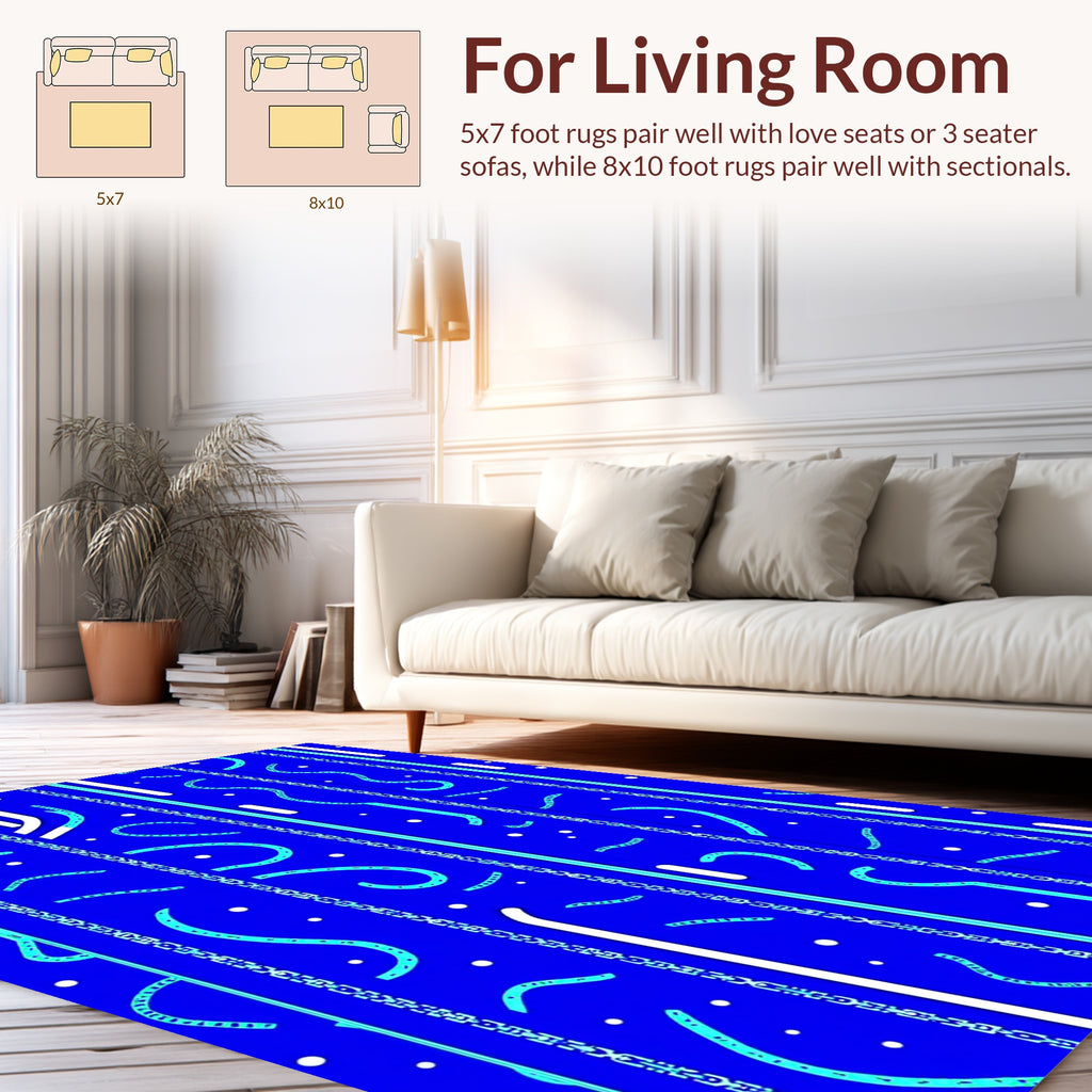 Bold Blue Striped Abstract Swirl Rug