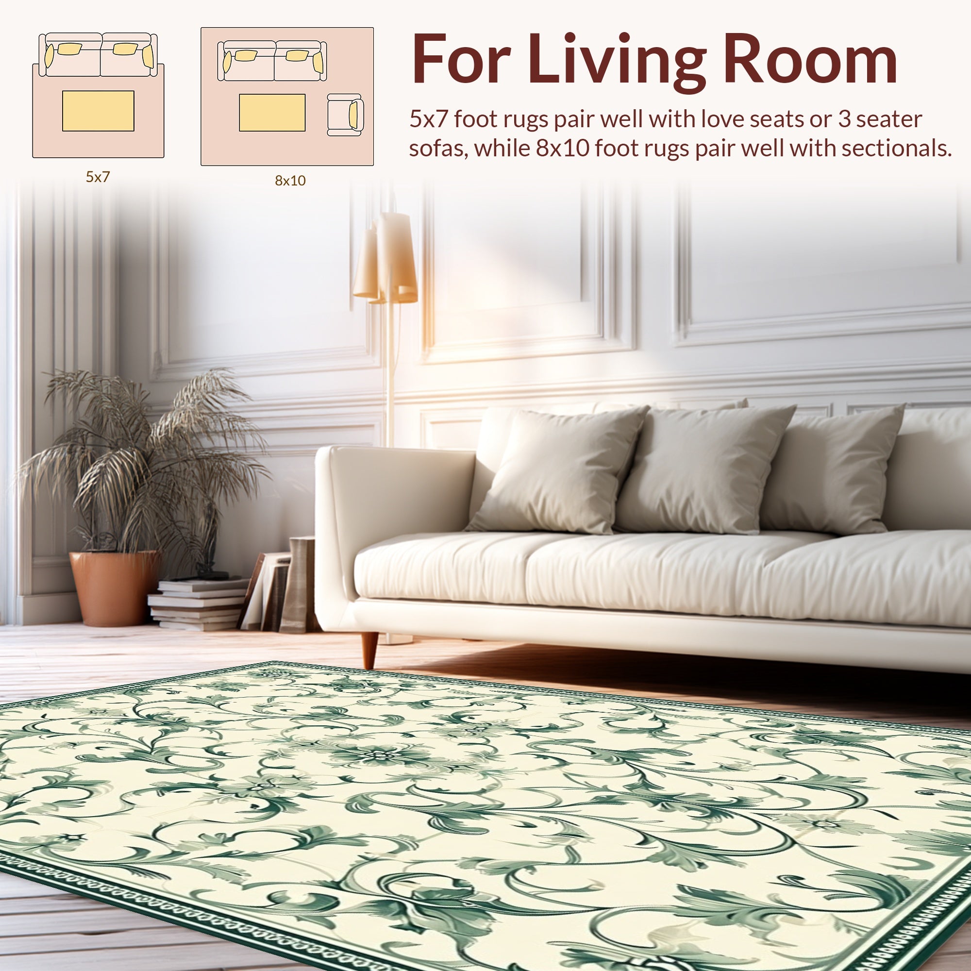 Elegant Green Floral Scrollwork Design Rug