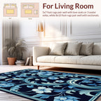 Deep Blue Floral Vine Pattern Rug