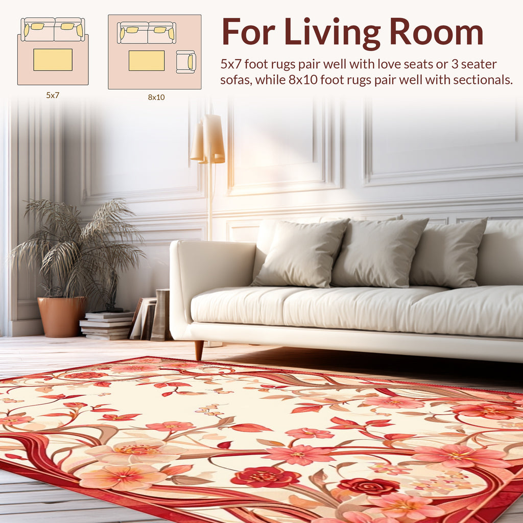 Floral Vine Red Cream Pattern Rug