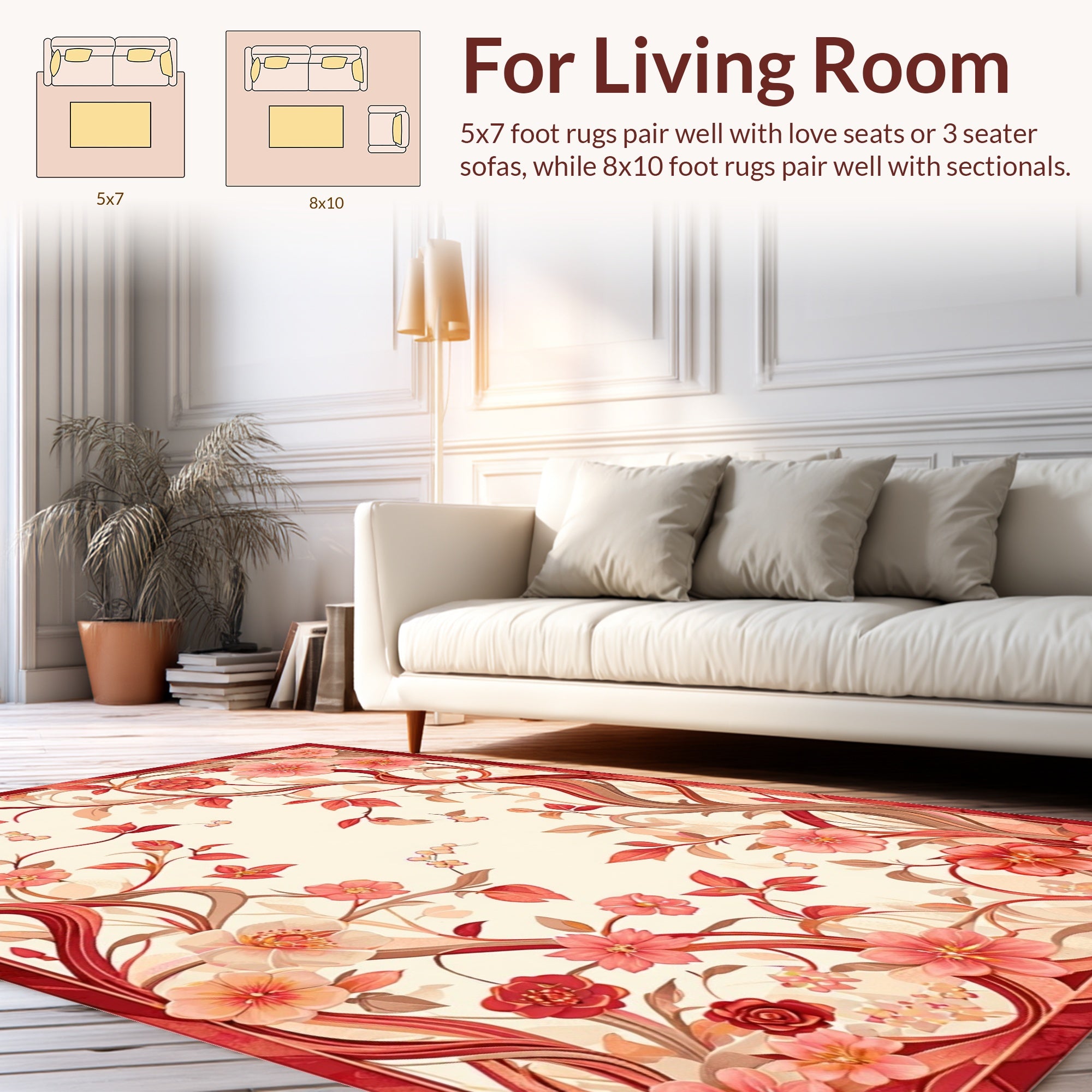 Floral Vine Red Cream Pattern Rug