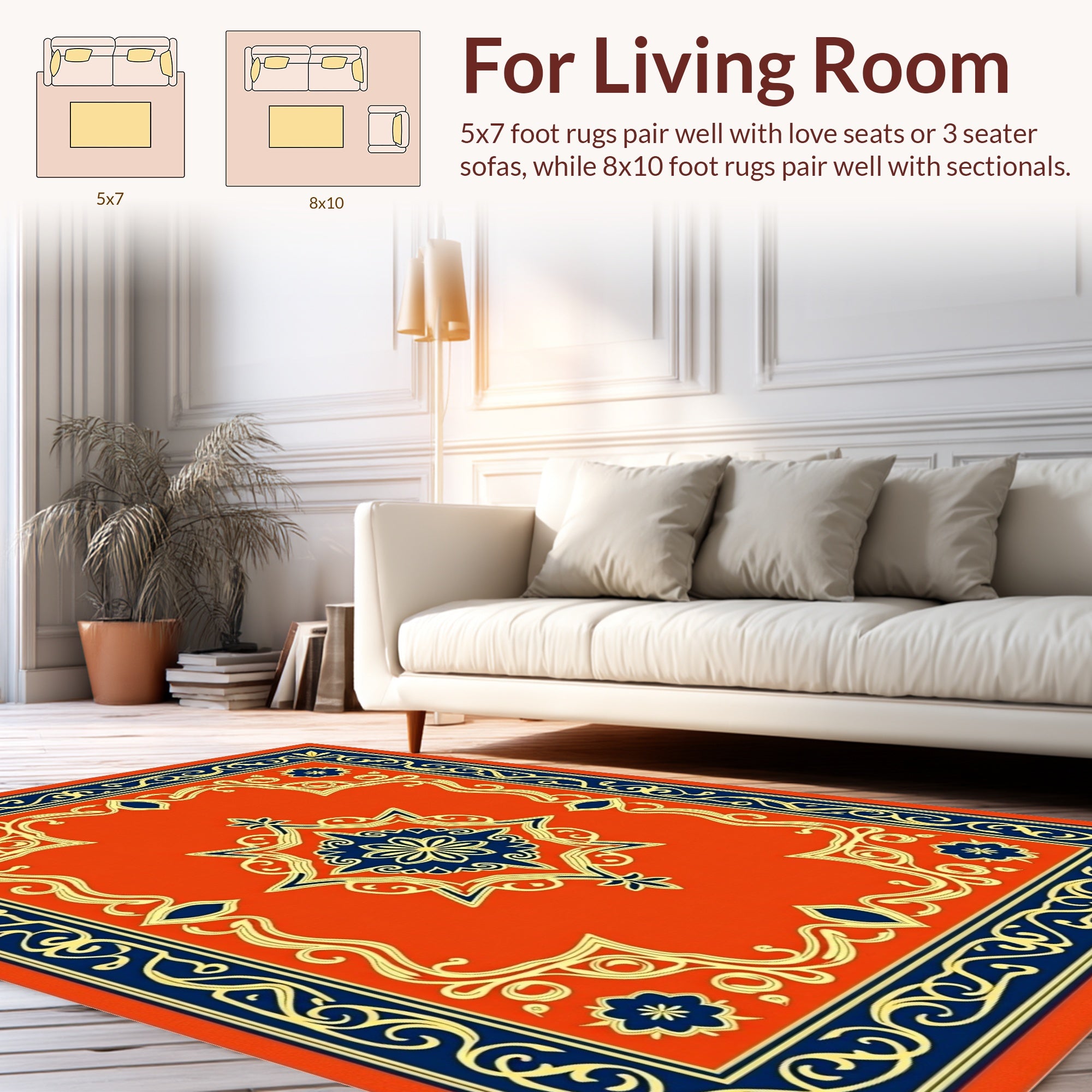 Bold Red and Navy Geometric Design Rug