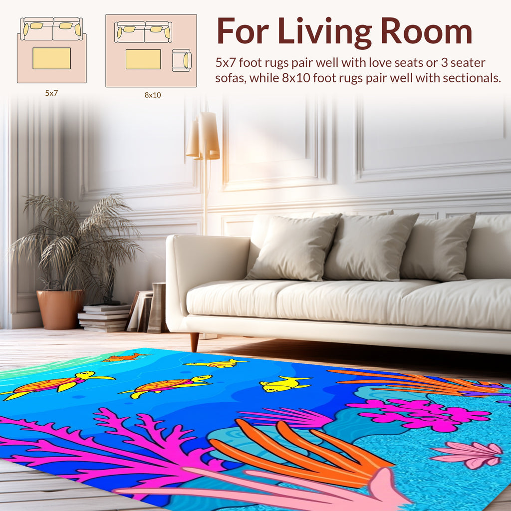 Whimsical Sea Turtle Coral Design Rug