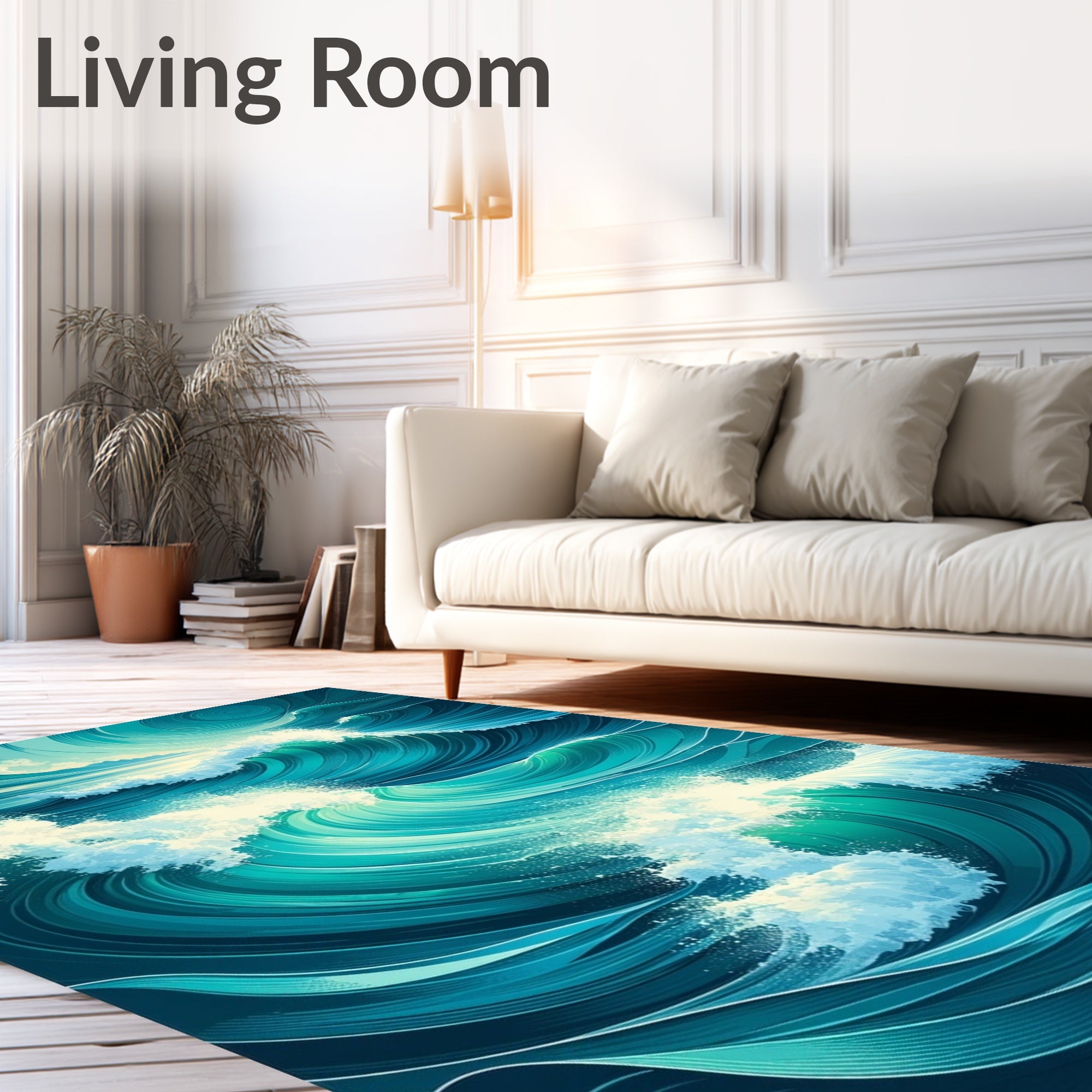 Dynamic Teal Wave Pattern Rug