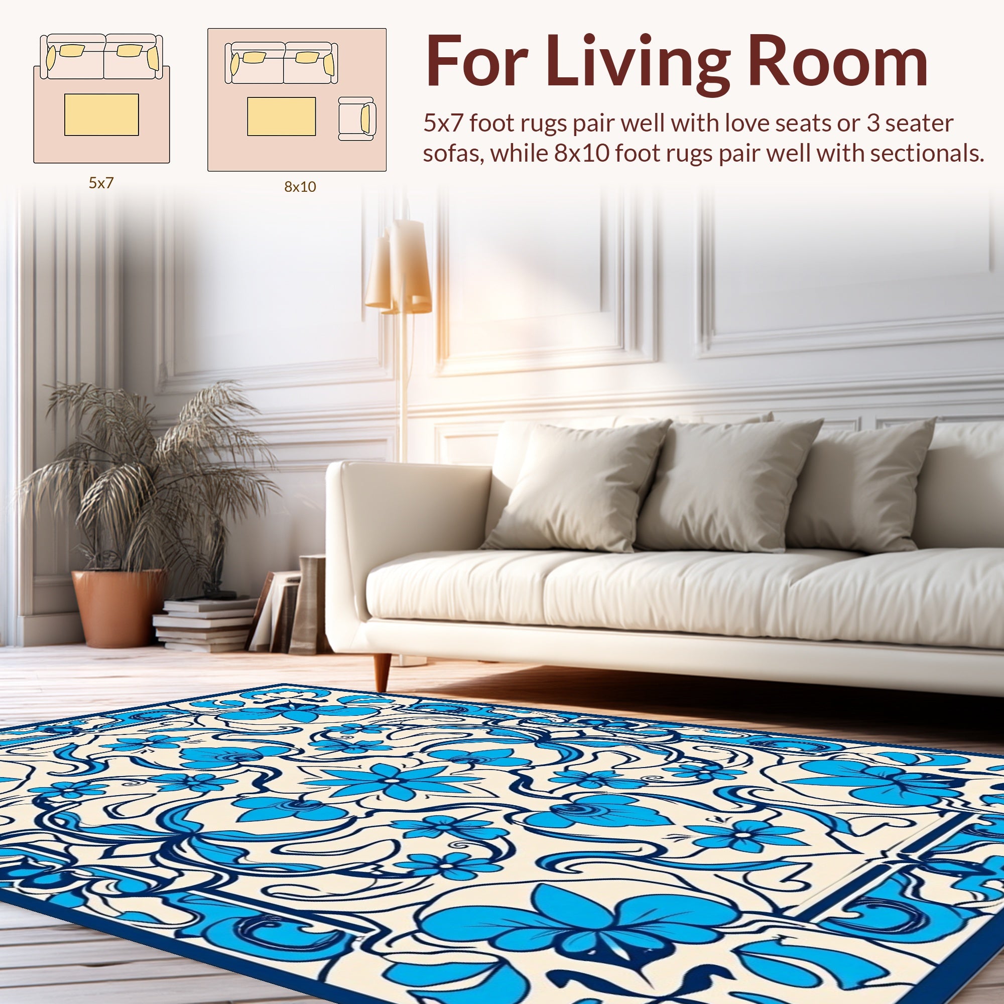 Elegant Blue Floral Art Nouveau Rug