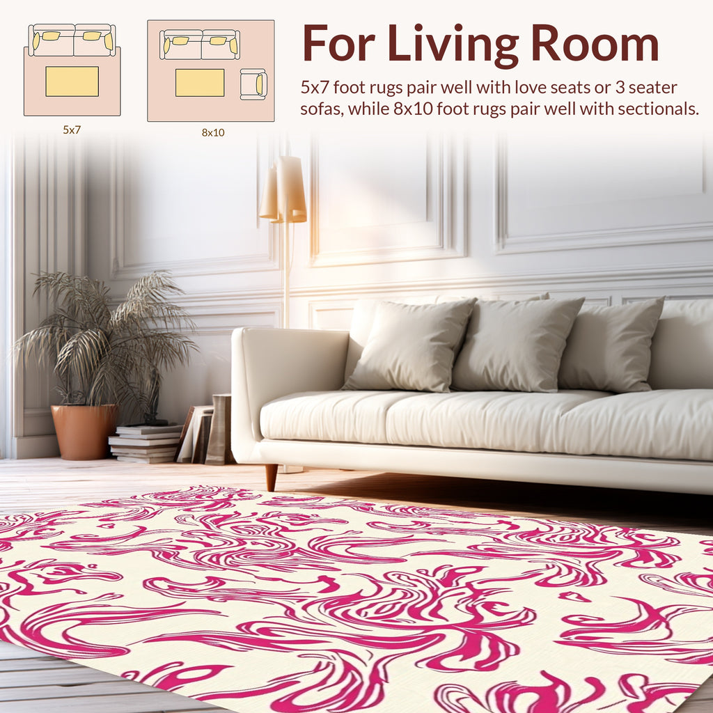 Abstract Pink Swirls On Cream Background Rug
