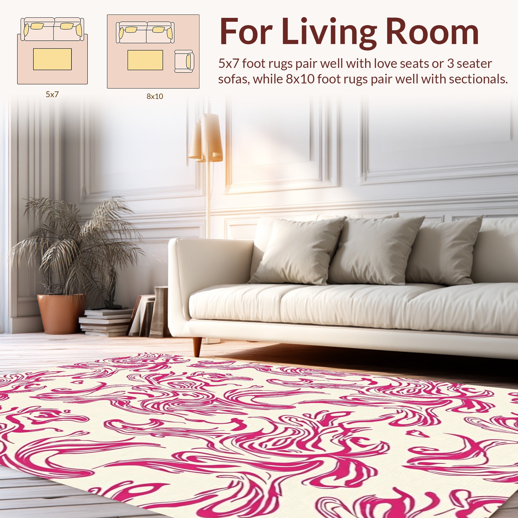 Abstract Pink Swirls On Cream Background Rug