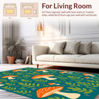 Whimsical Mushroom Leaf Print Rug