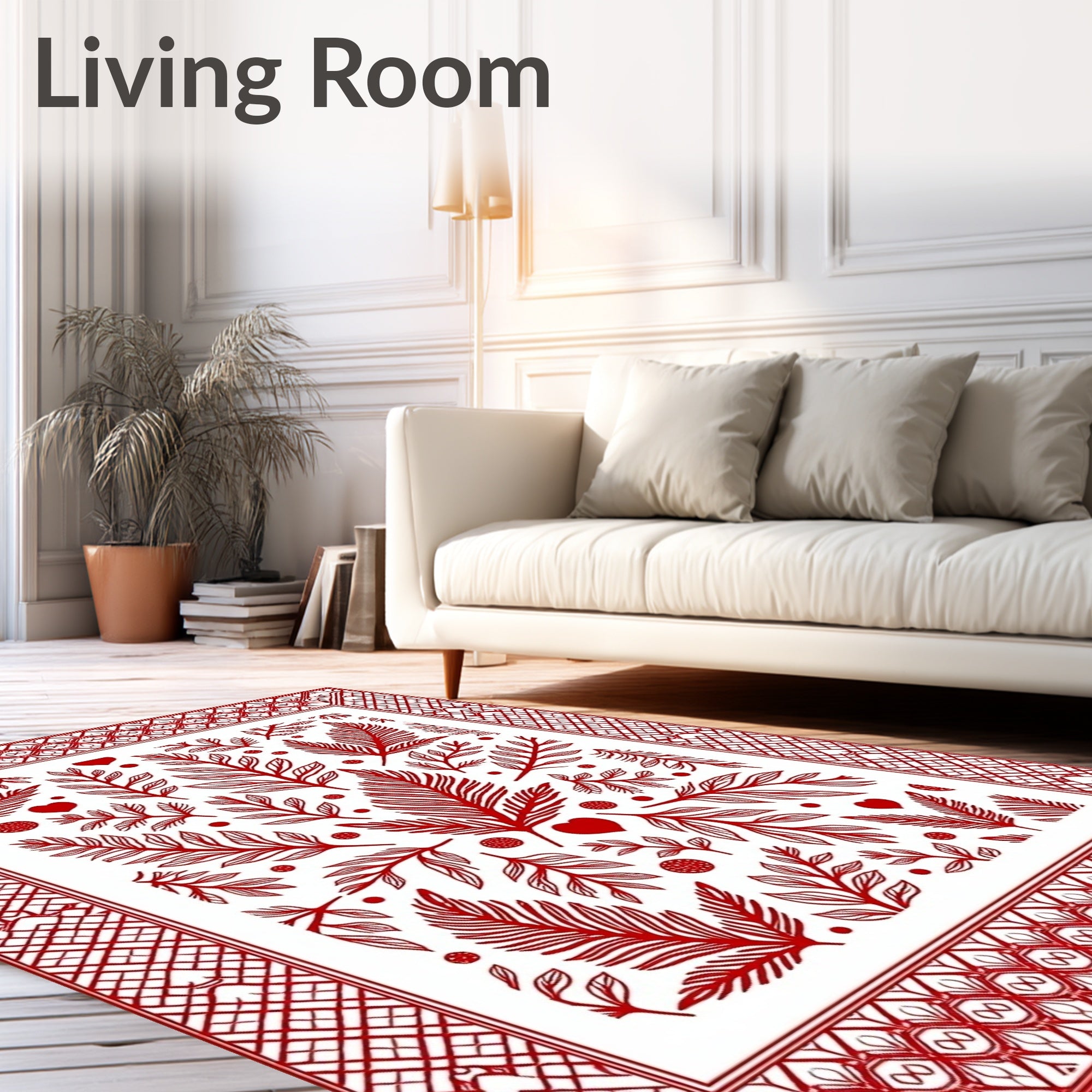 Crimson Heart Leaf Border Rug