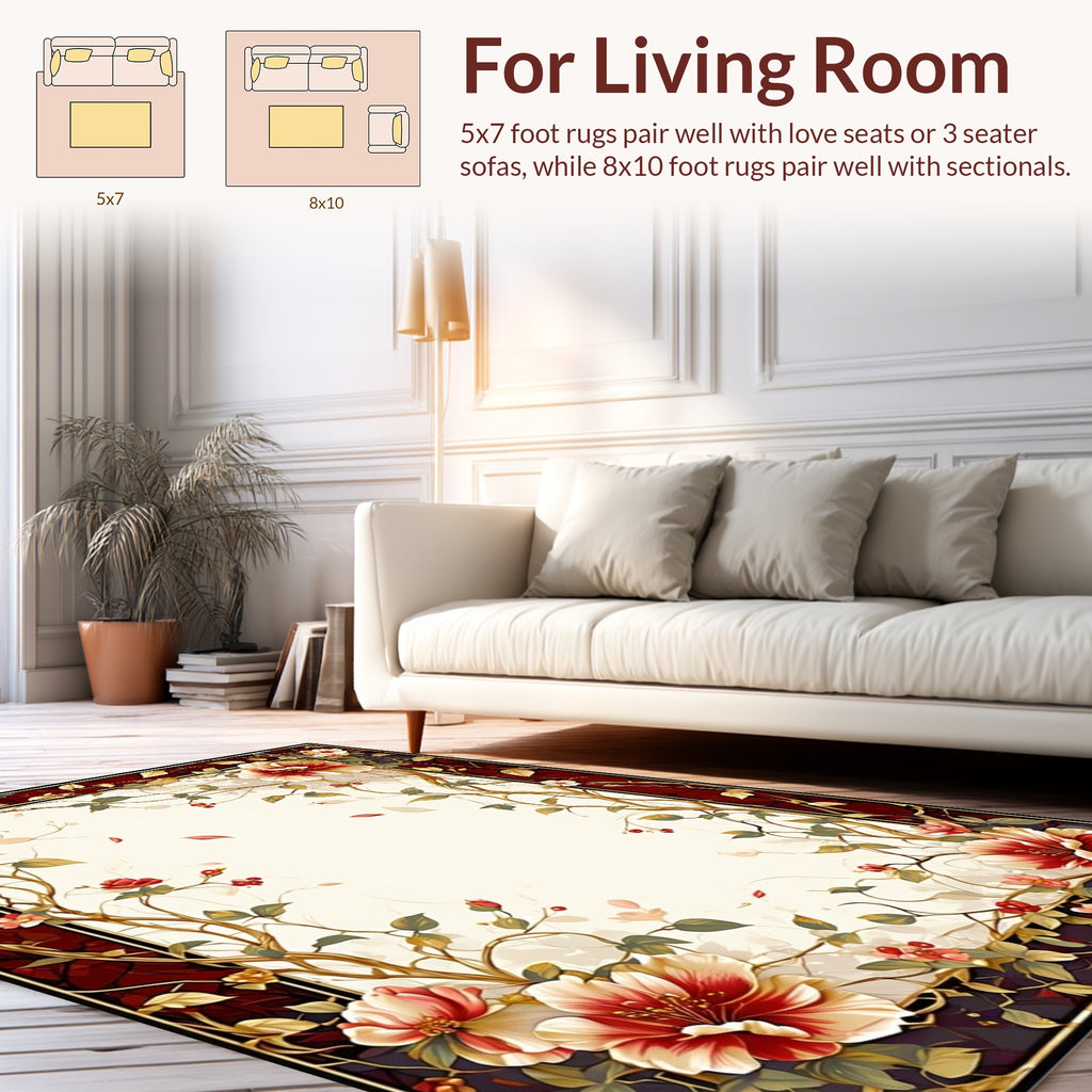 Elegant Floral Vine Patterned Rug