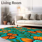 Vibrant Orange Butterfly Floral Garden Rug