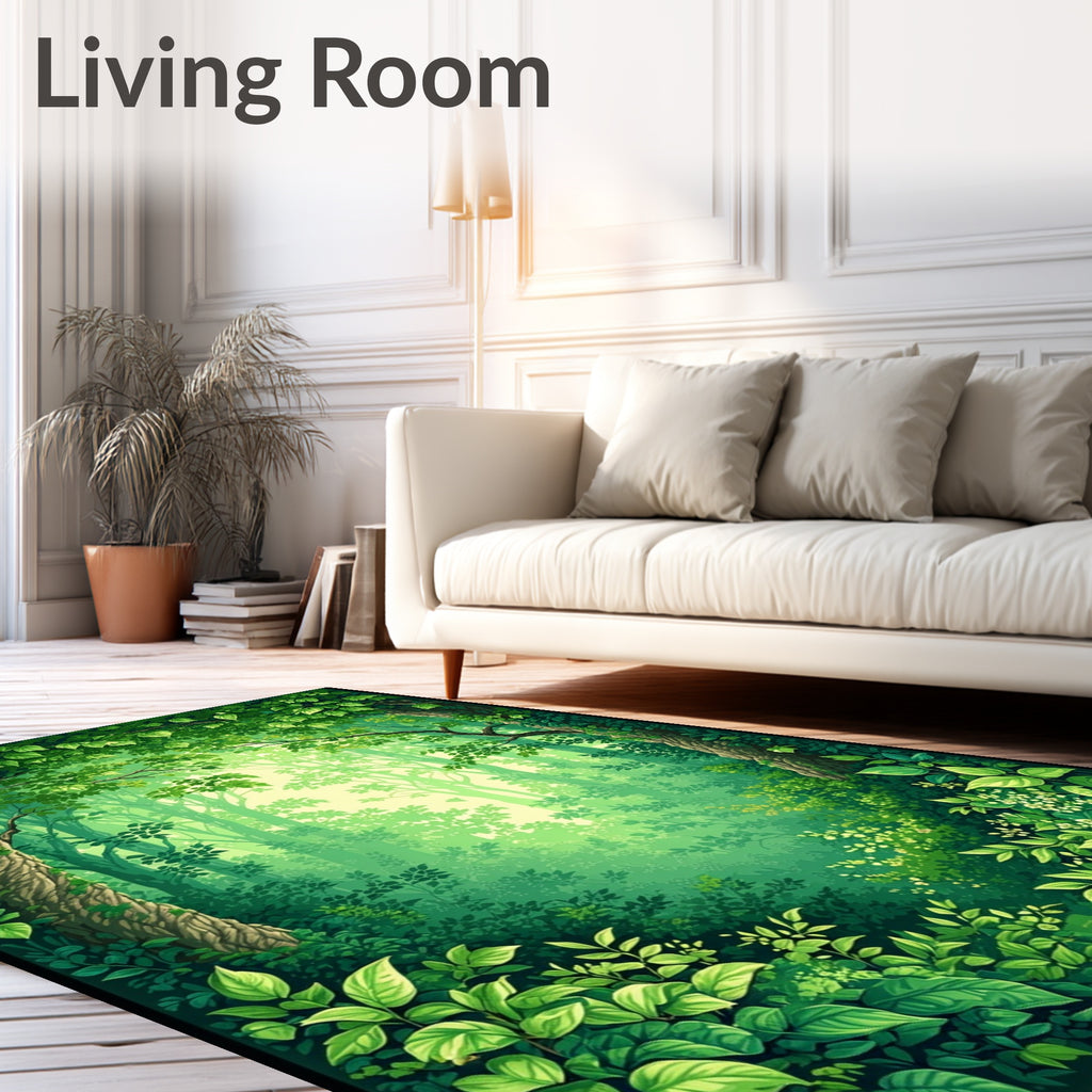 Lush Green Forest Canopy Pattern Rug