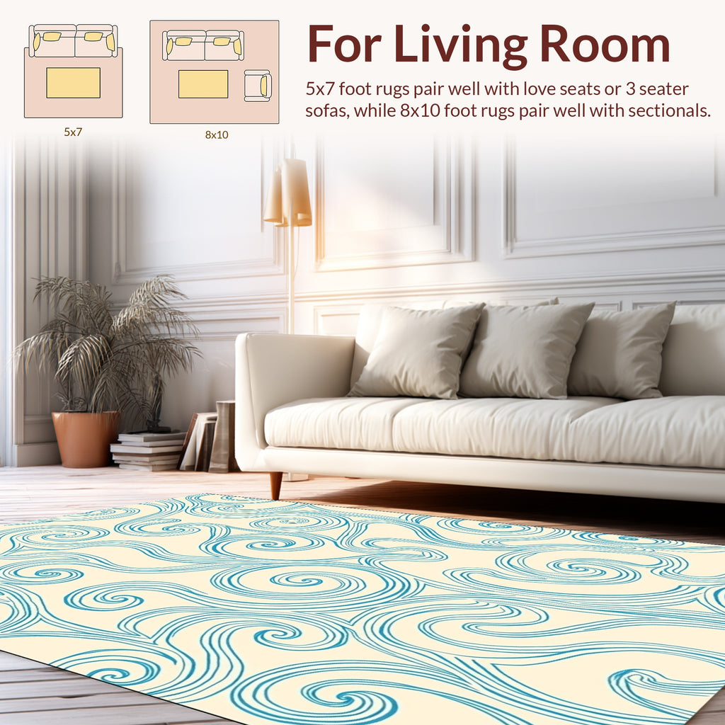 Teal Swirl Patterned Classic Rug