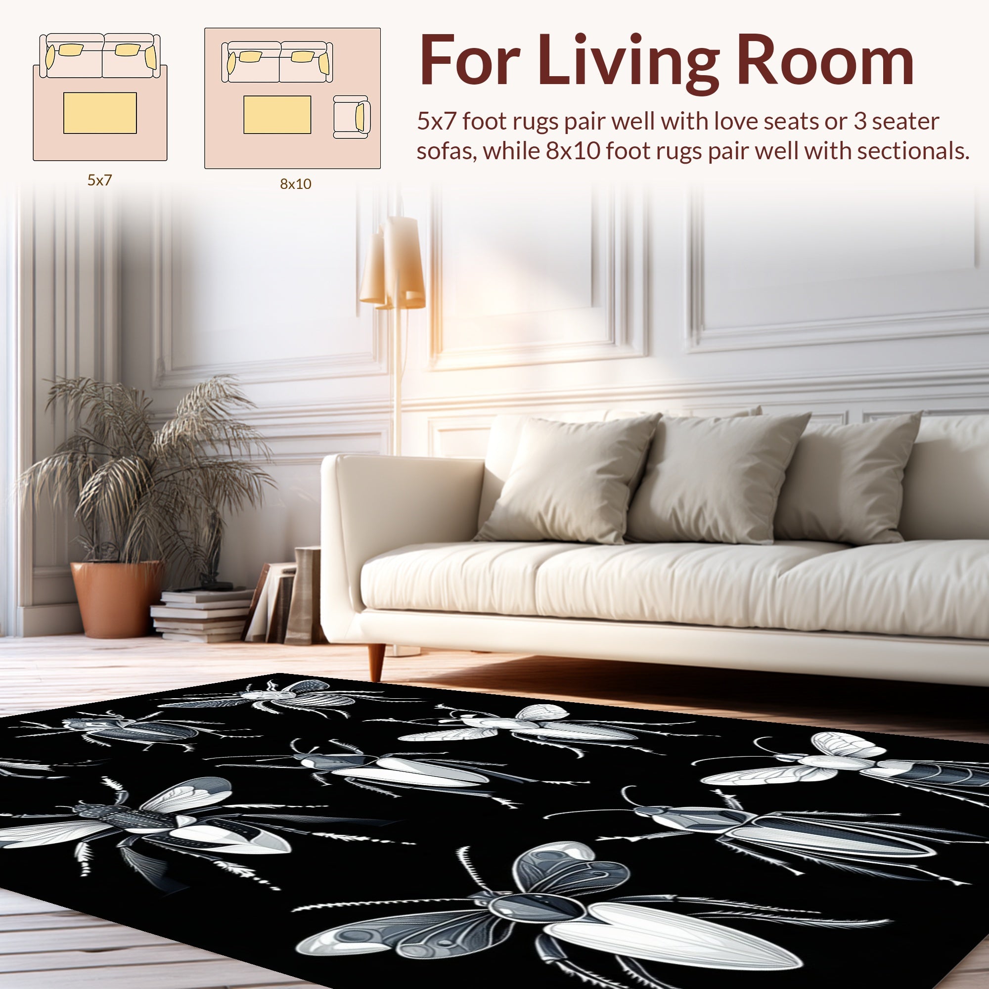 Monochromatic Insect Collection Pattern Rug