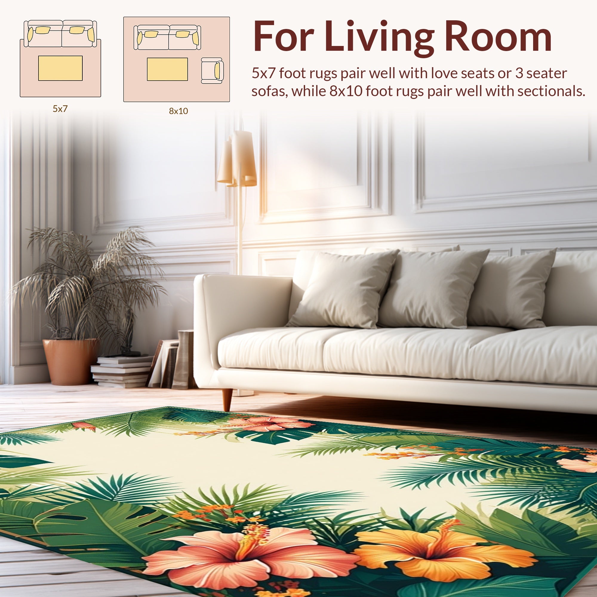 Tropical Floral Leaves Pattern Rug