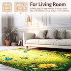 Whimsical Butterfly Meadow Ladybug Design Rug