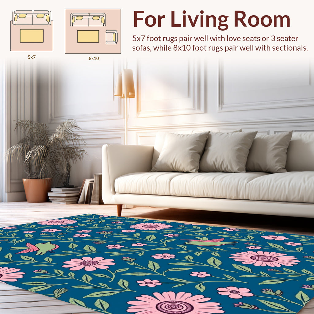 Floral Birds Blossoms Pattern Rug