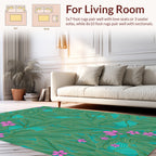 Tropical Green Leaves Pink Flowers Pattern Rug