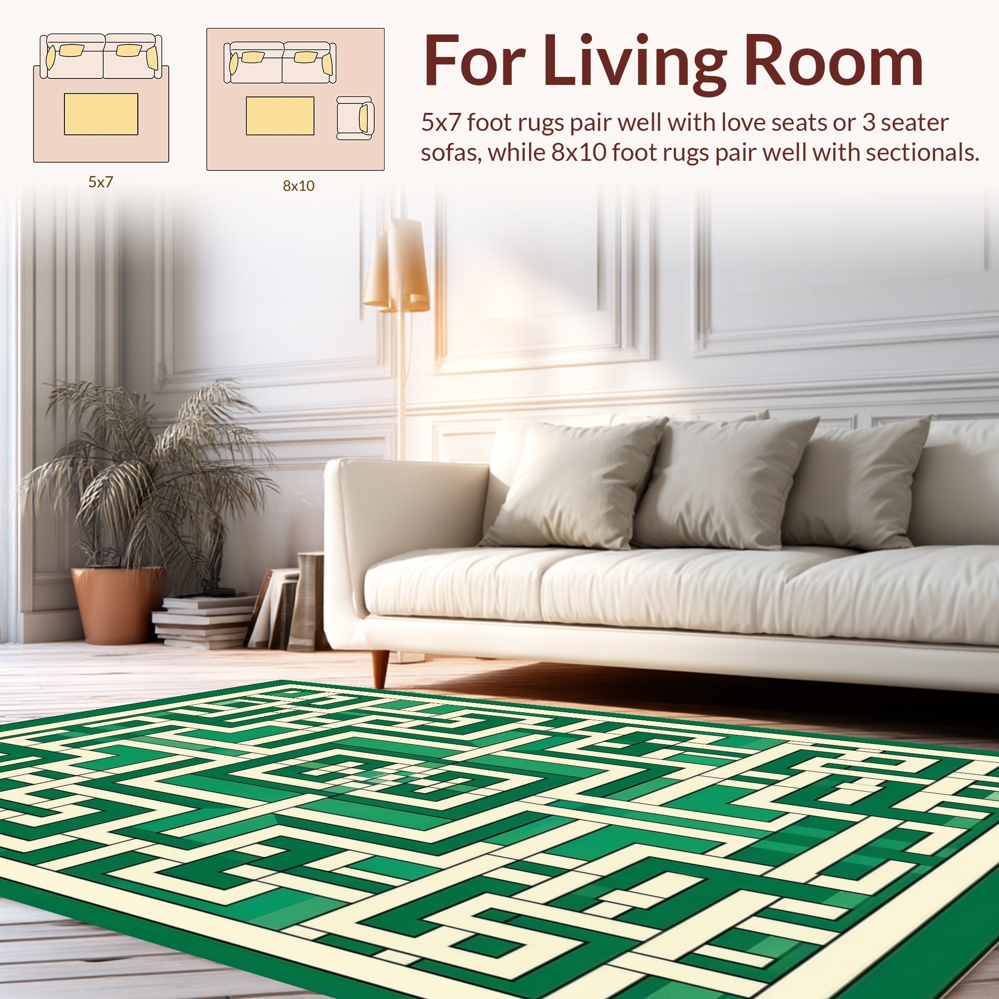 Green Geometric Maze Pattern Design Rug