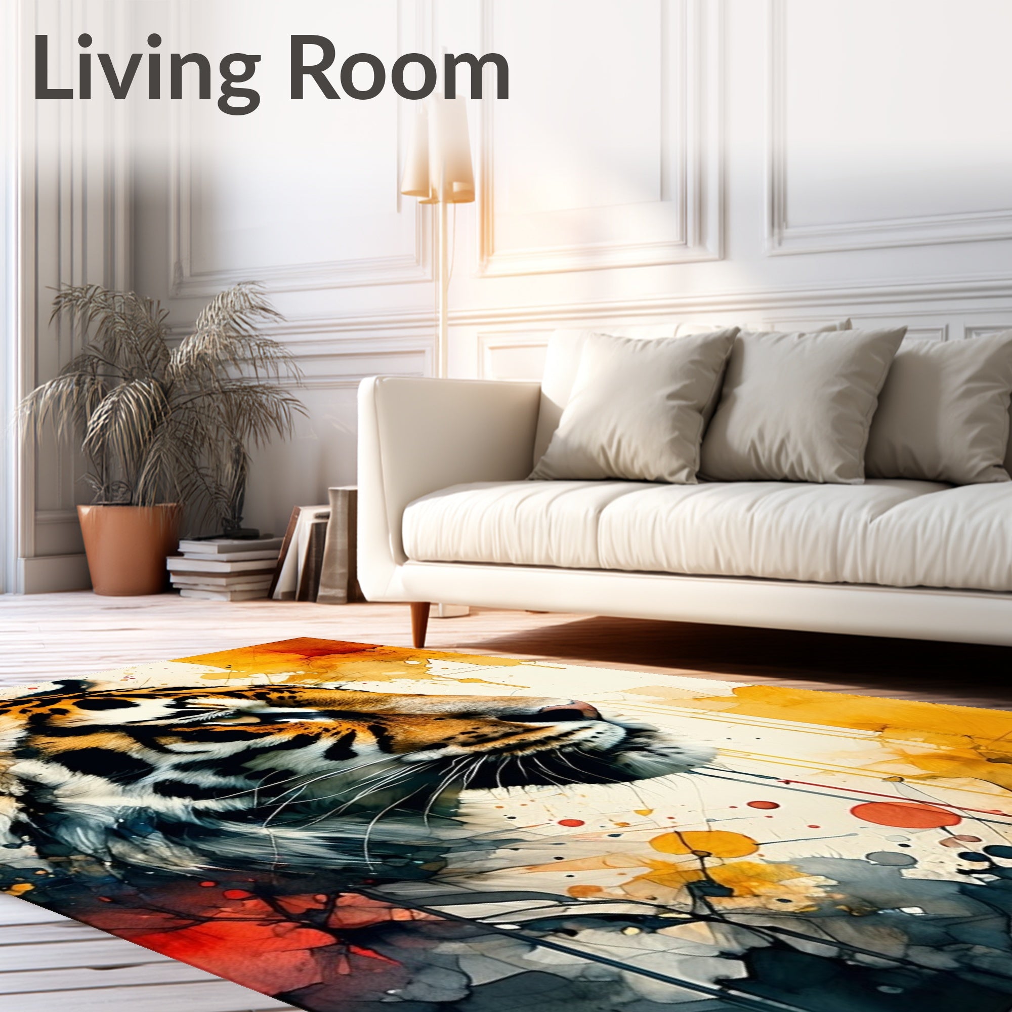 Striking Tiger Abstract Watercolor Splash Rug