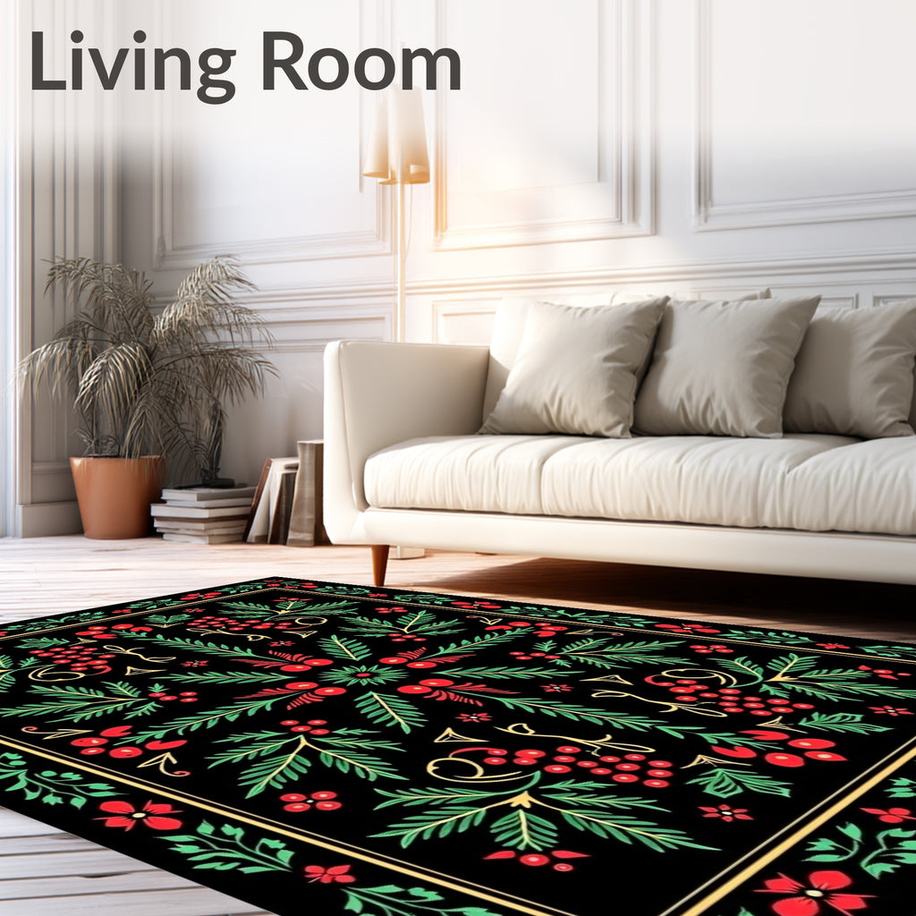 Folk Red Berry Green Leaf Accents Rug