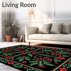 Folk Red Berry Green Leaf Accents Rug