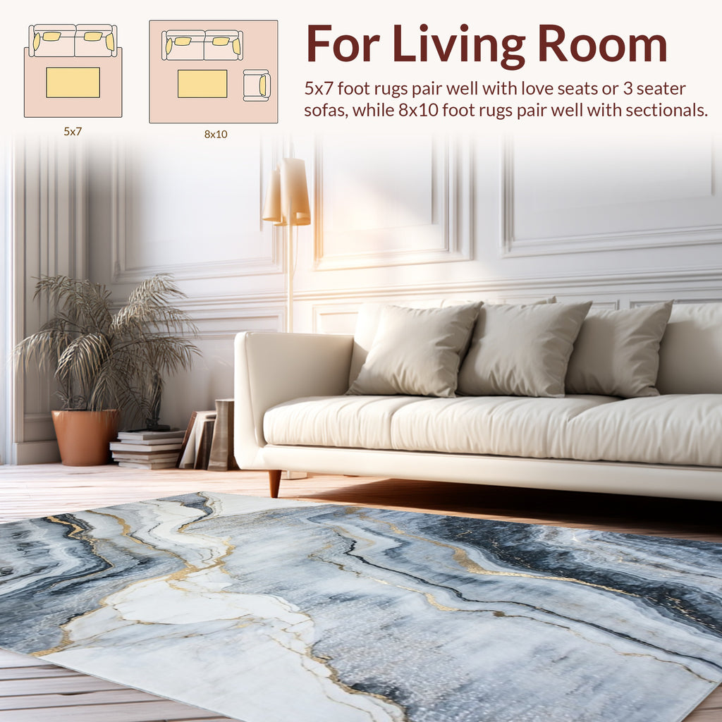 Abstract Marble Gold Vein Pattern Rug