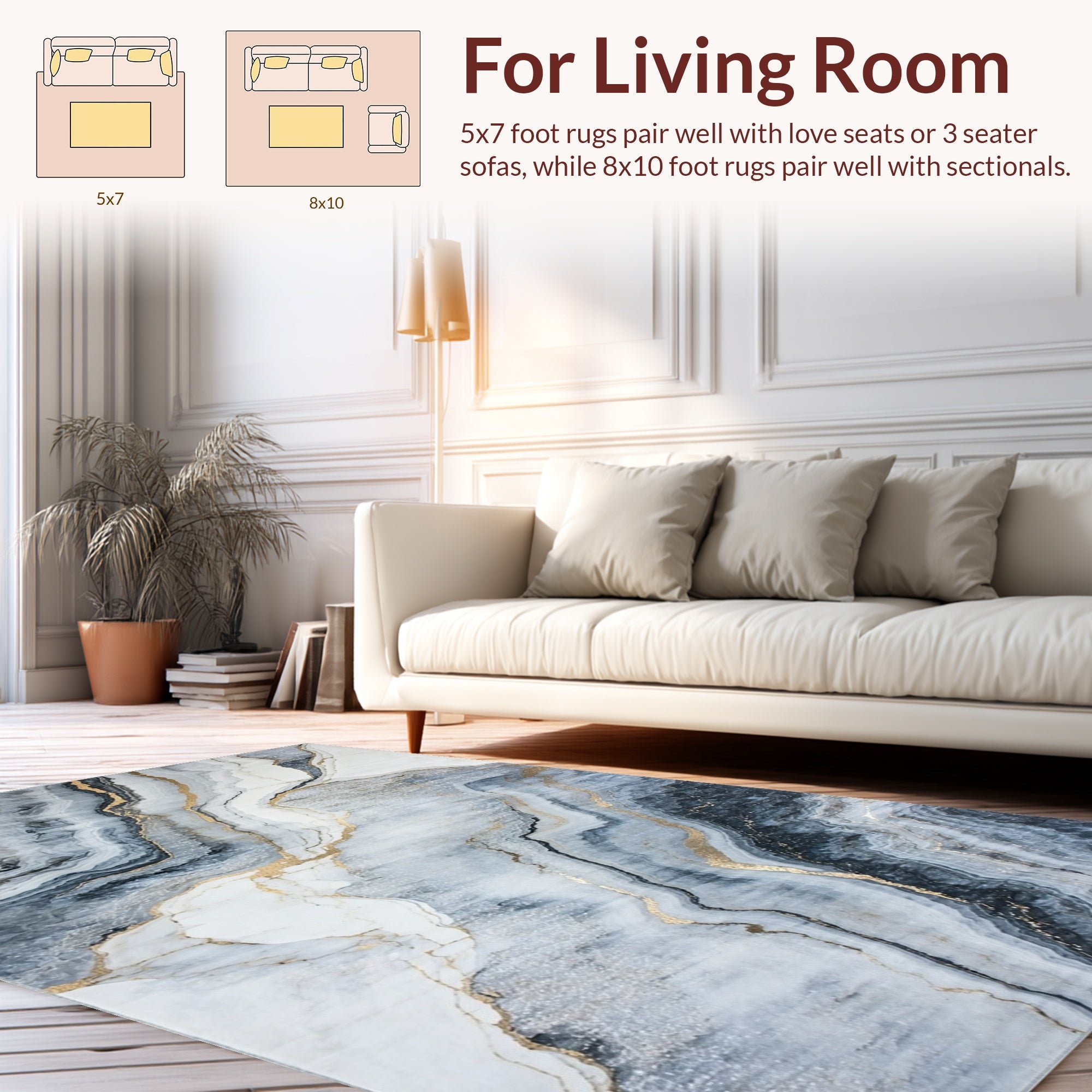Abstract Marble Gold Vein Pattern Rug