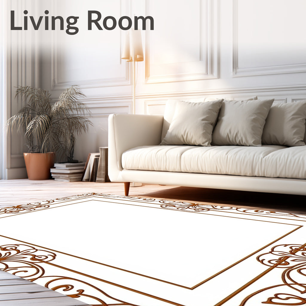 Ornate Brown Scroll Filigree Frame Rug