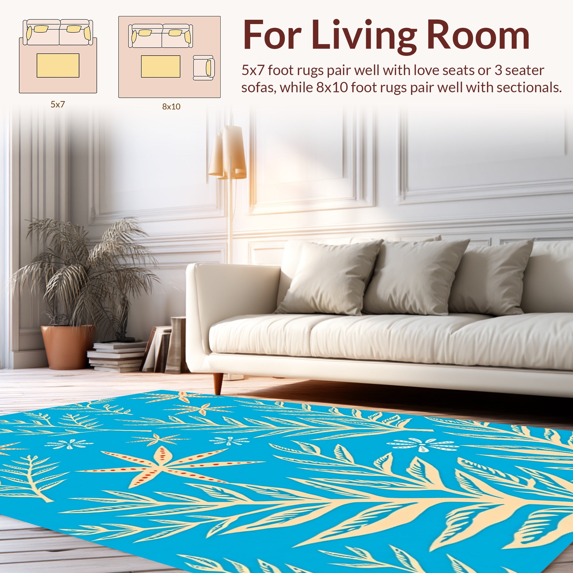 Coastal Leaf and Starburst Pattern Rug