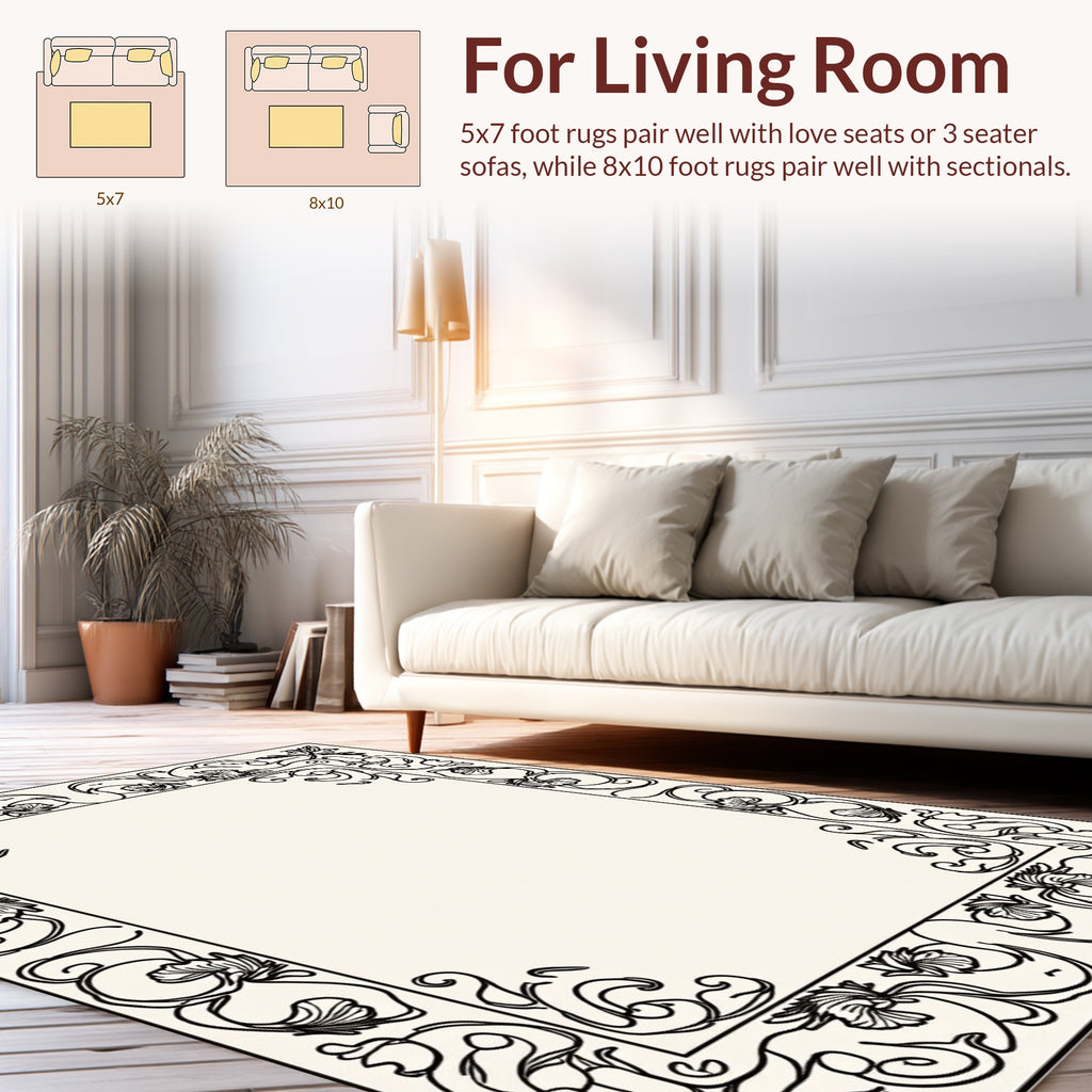 Ornate Floral Scrollwork Border Design Rug