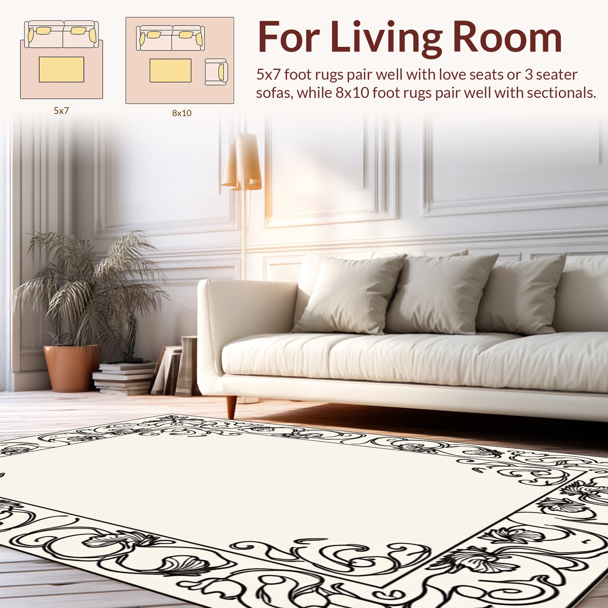 Ornate Floral Scrollwork Border Design Rug