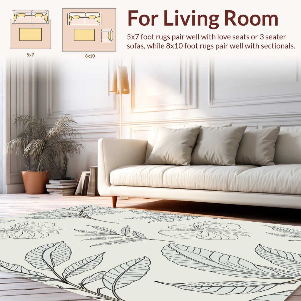 Botanical Line Art Floral Pattern Rug