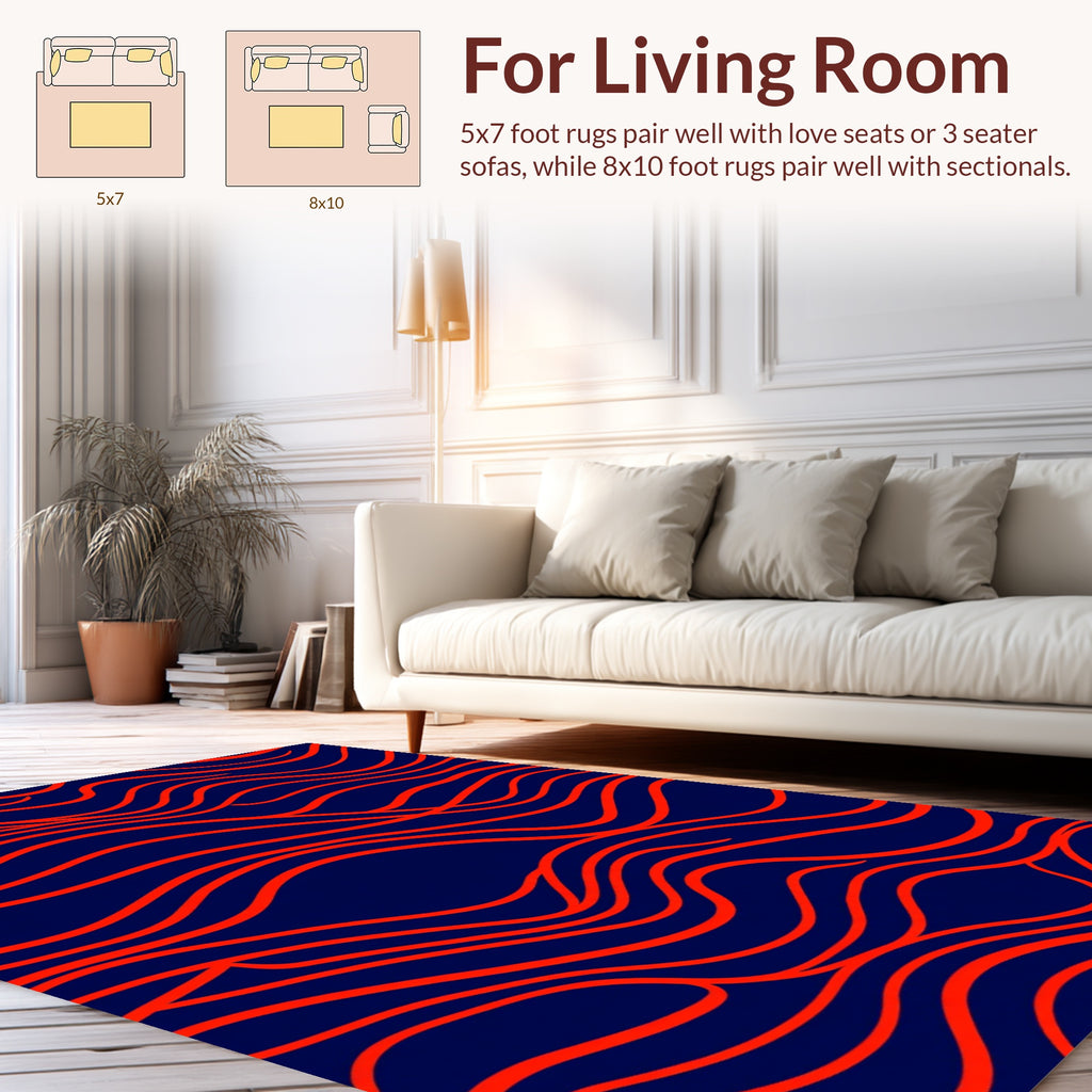 Bold Red Wave Patterned Design Rug