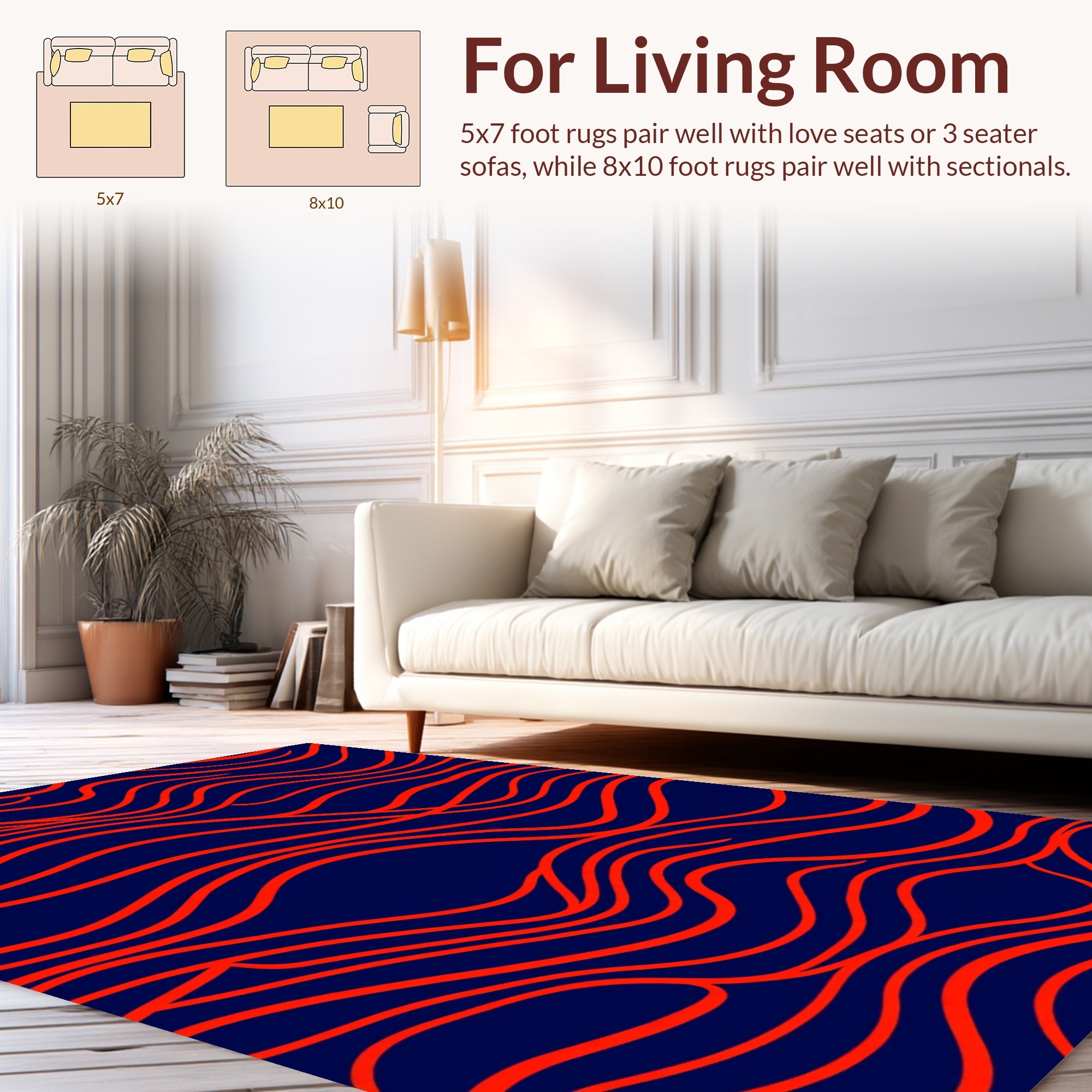 Bold Red Wave Patterned Design Rug