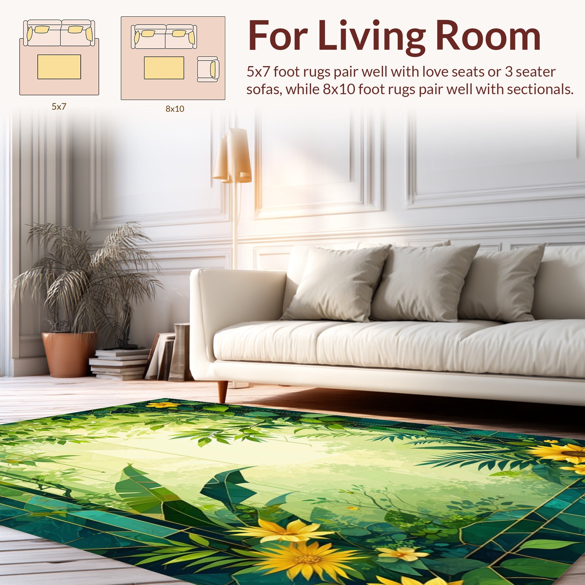 Lush Greenery Yellow Floral Motif Rug