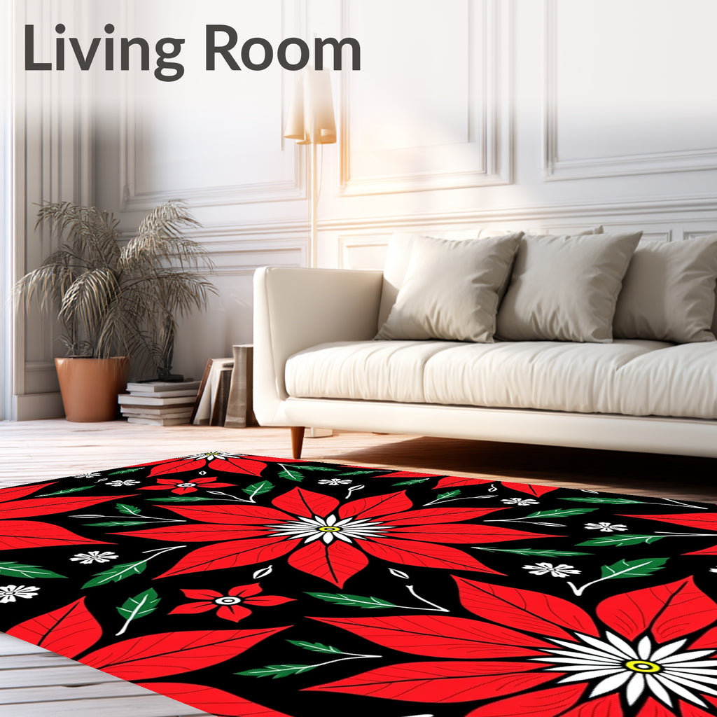 Bold Red Poinsettia Floral Contrast Rug