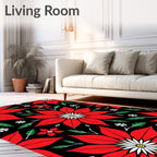 Bold Red Poinsettia Floral Contrast Rug