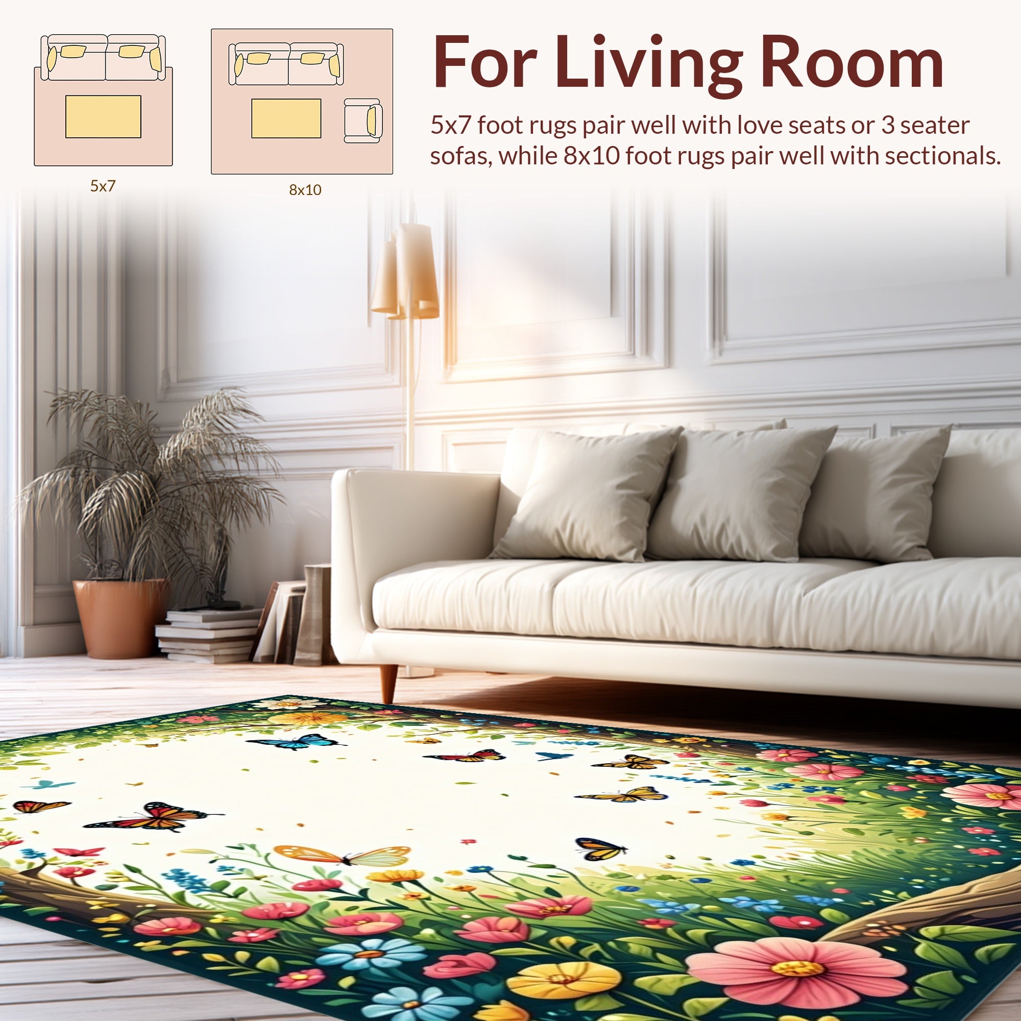 Whimsical Floral And Butterfly Garden Rug