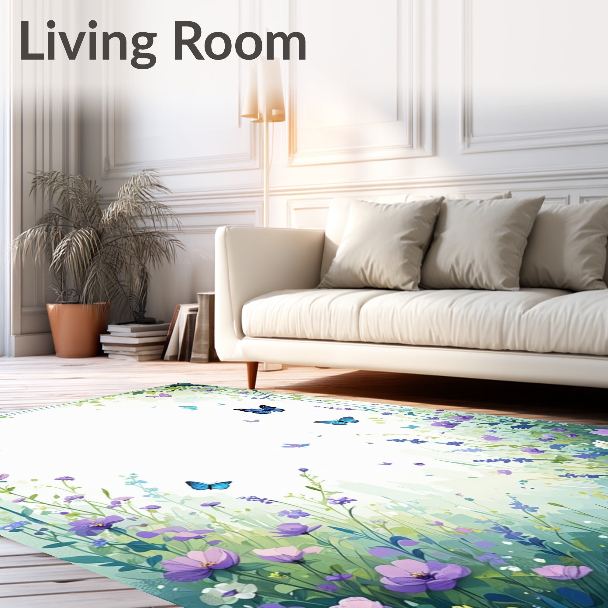 Whimsical Butterfly Lavender Field Design Rug