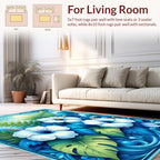 Coastal Blue Hibiscus Wave Design Rug