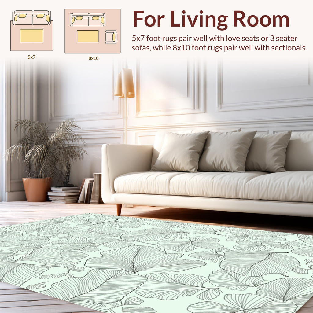 Line Art Ginkgo Leaf Pattern Rug