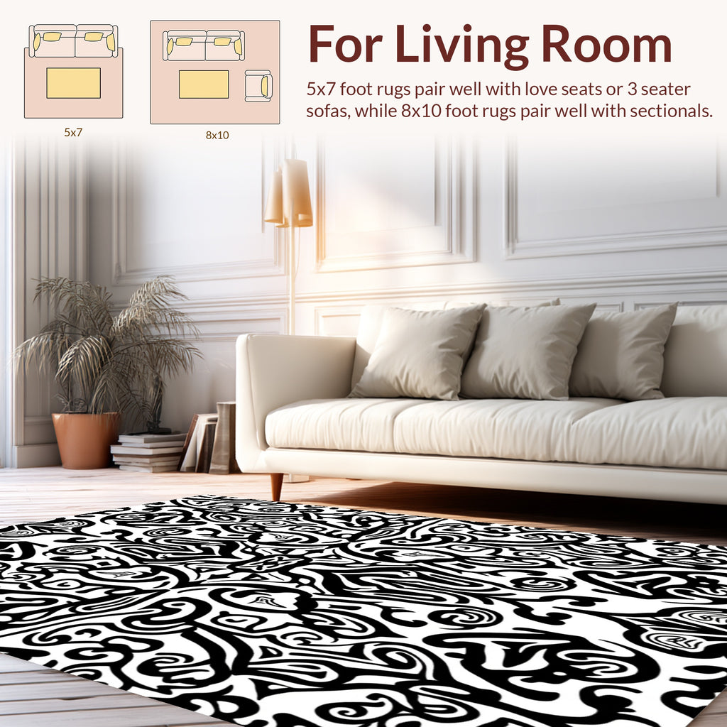 Bold Black Abstract Swirls Rug